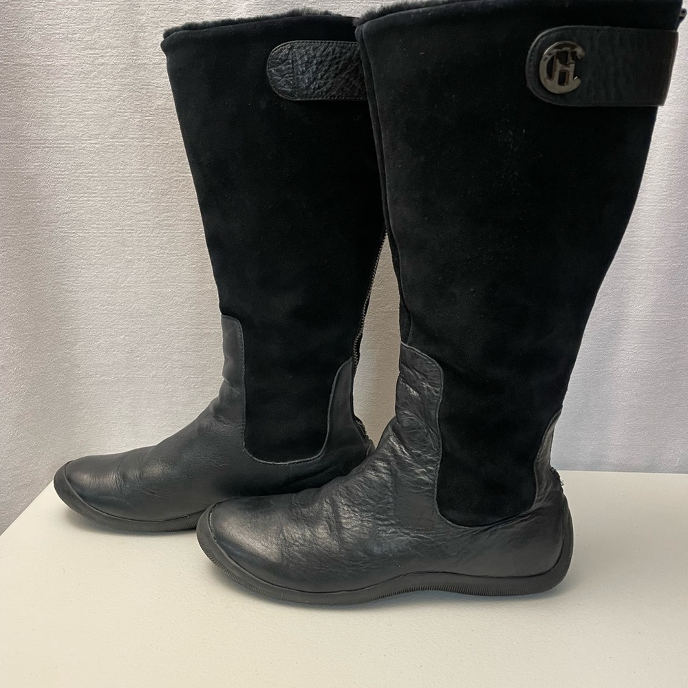 Cole HAAN Riding Genuine‎ Leather Tall Black Boots buckle Waterproof Women 7.5 B